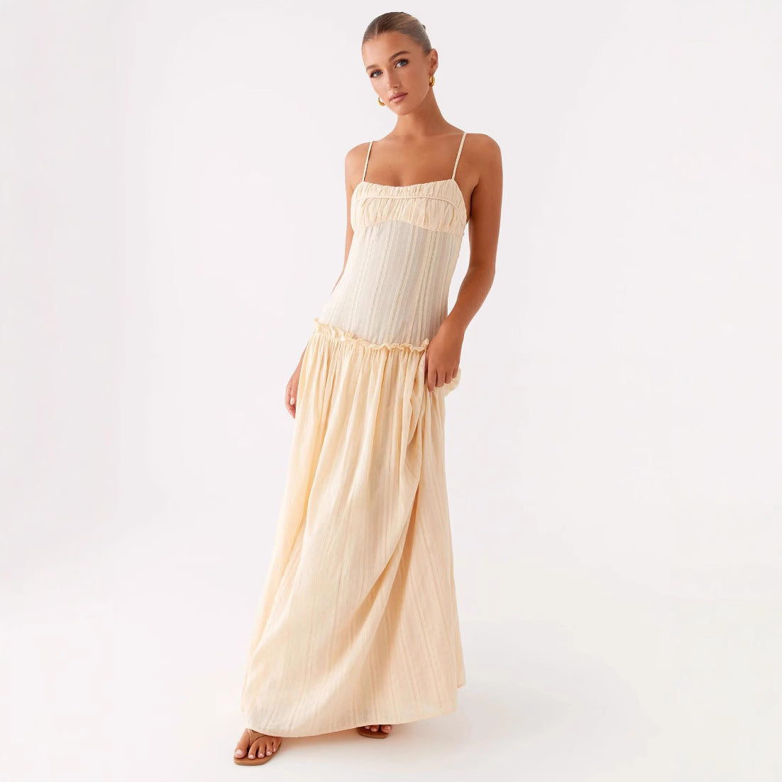 Women's Summer Pleating Ruffled Spaghetti Straps Graceful Dresses