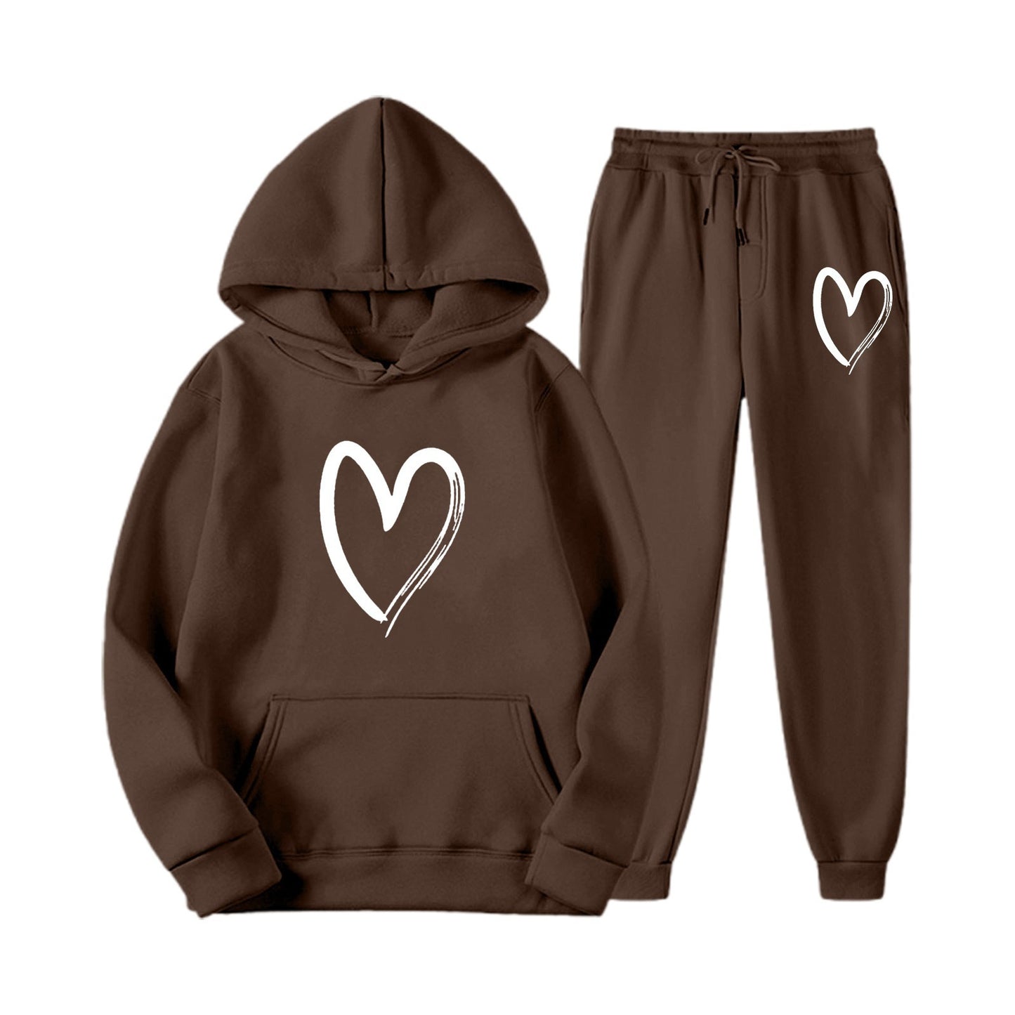 Women's Sports Printed Heart-shaped Solid Color Set Fashion Casual Suit