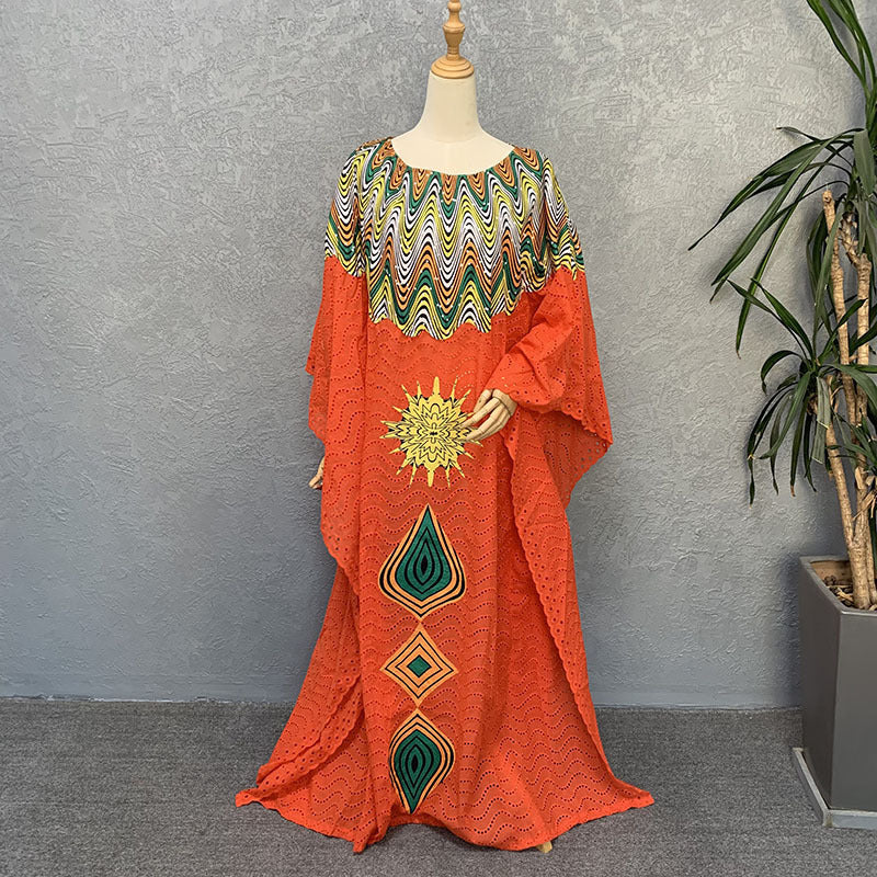 Women's African Cotton Hollow Embroidered Fashion Wear Dresses