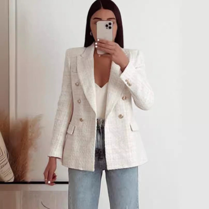 Women's Urban Casual Textured Double Breasted Blazers