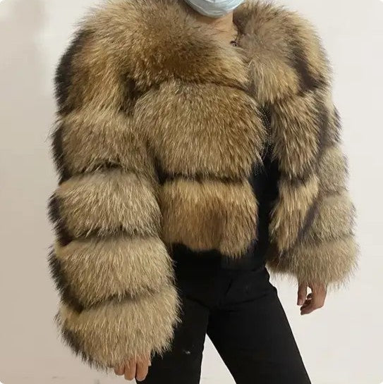 Women's Glamorous Fur Imitation Raccoon Stitching Coats
