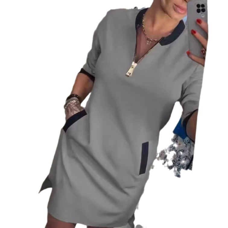 Elegant Women's Zipper Sleeve Temperament Leisure Dress