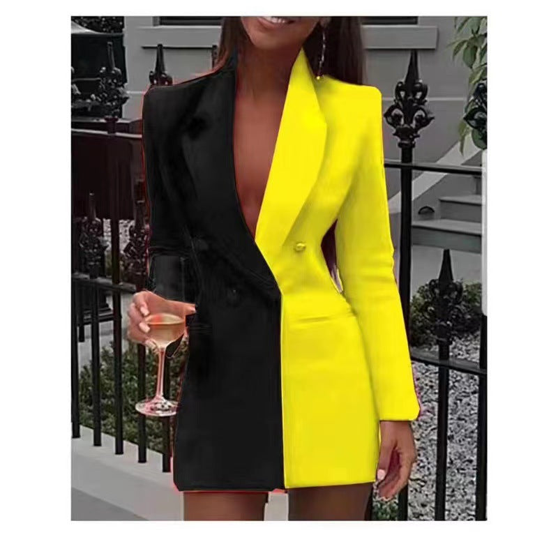 Color Contrast Patchwork Business Wear Temperament Suits