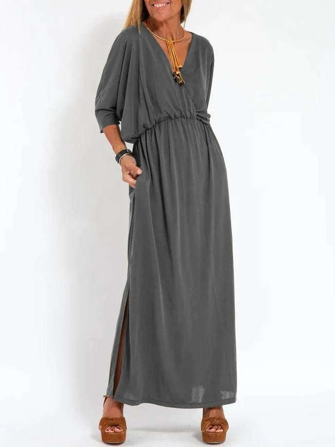 Women's Fashion Solid Color High Waist Slit Dress