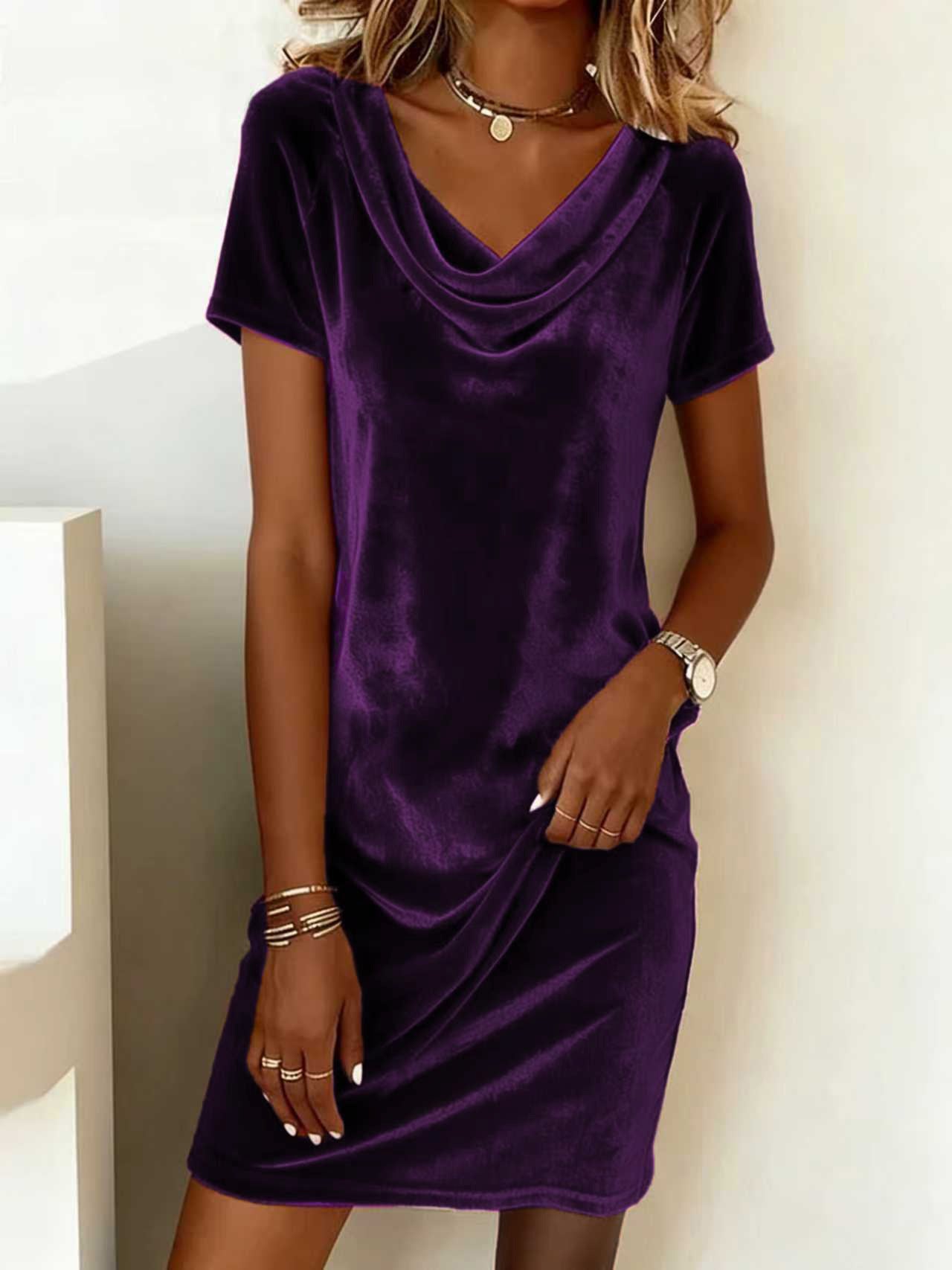 Women's Fashion Wear Solid Color Swing Collar Sleeve Sexy Veet Shorts
