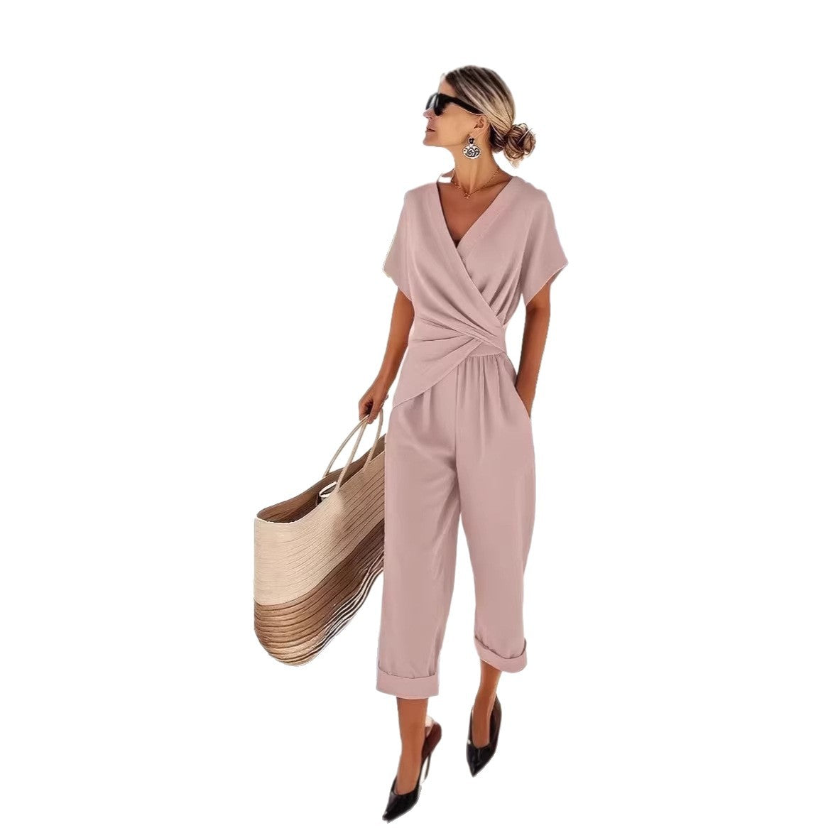 Women's Summer Solid Color Irregular Sleeve Fashion Casual Suit