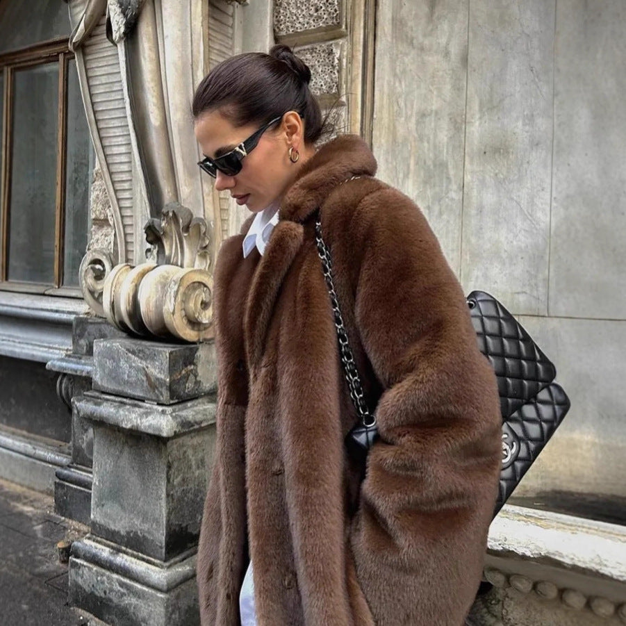 Women's Brown High Quality Long Mink Plush Coats