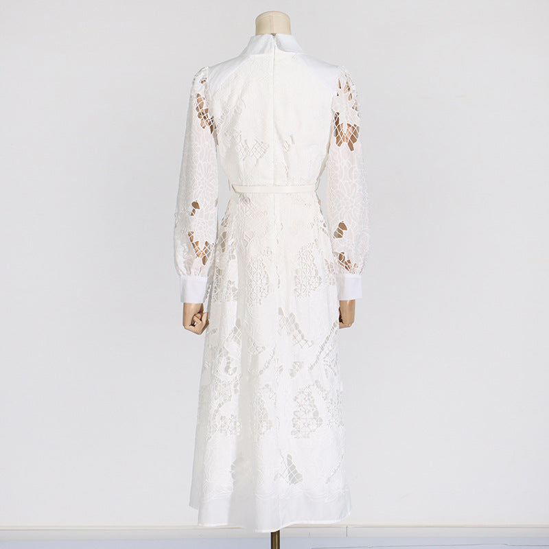 Women's Style Spring Lapel Long Lantern Sleeve Dresses
