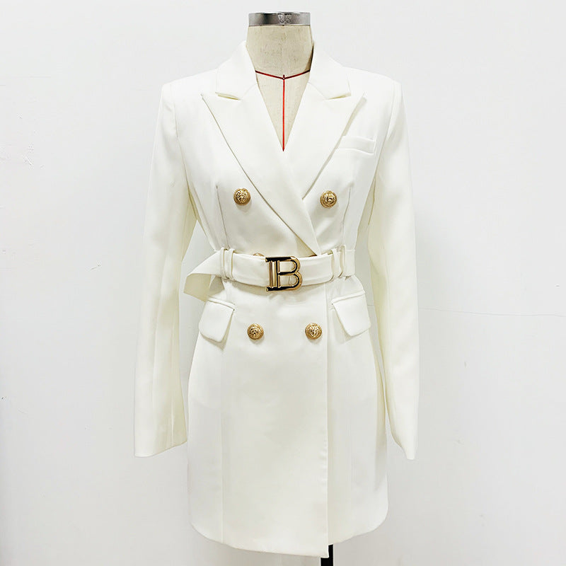 Double Breasted Metal Buckle Belt Slim Dress