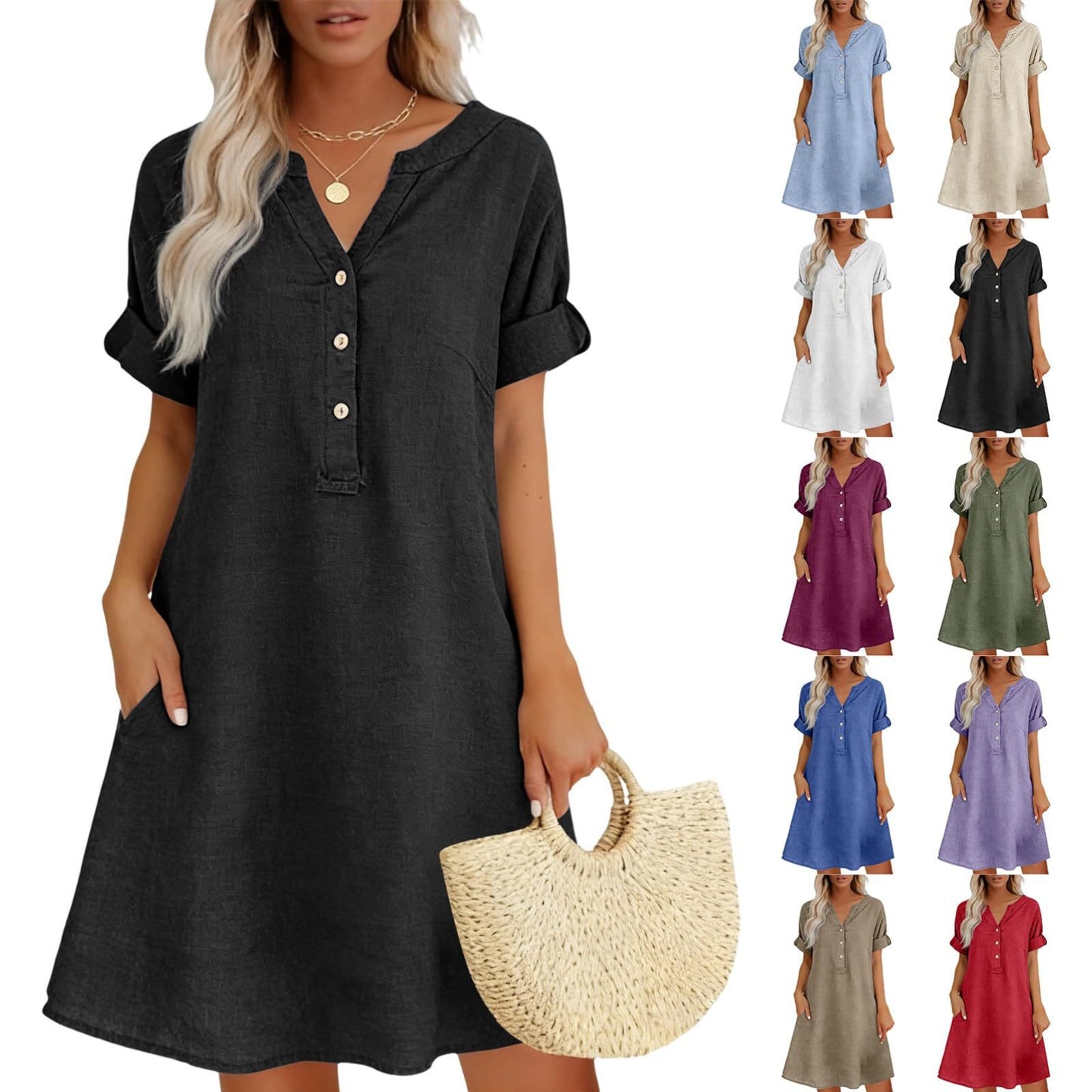 Sleeve Buttons Pocket Solid Color Shirt Shorts