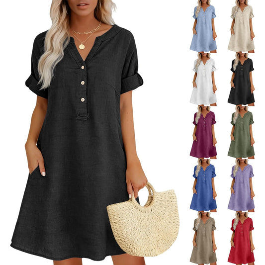 Sleeve Buttons Pocket Solid Color Shirt Shorts