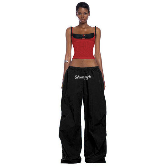 Women's Fashion Wear Elastic High Waist Letters Printed Loose Casual Pants