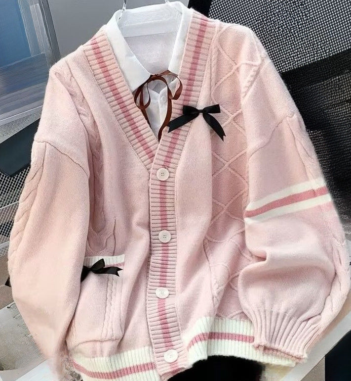 Women's Lazy Style Design Knitted Bow Twist Sweaters