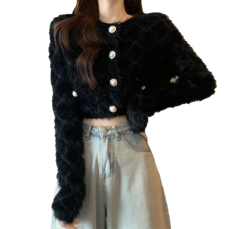 Fashionable Tup Pure Color Trendy Style Furry Classic Women's Sweater