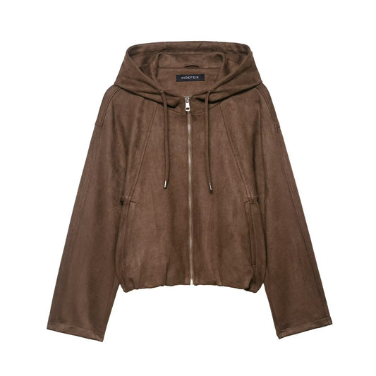 Women's Fashion Hooded Suede Effect Bomber Jackets