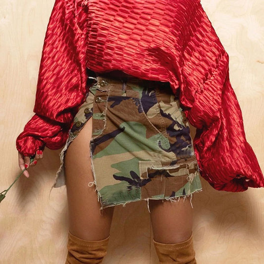 Women's Summer Washed Worn Pocket Button Sexy Skirts