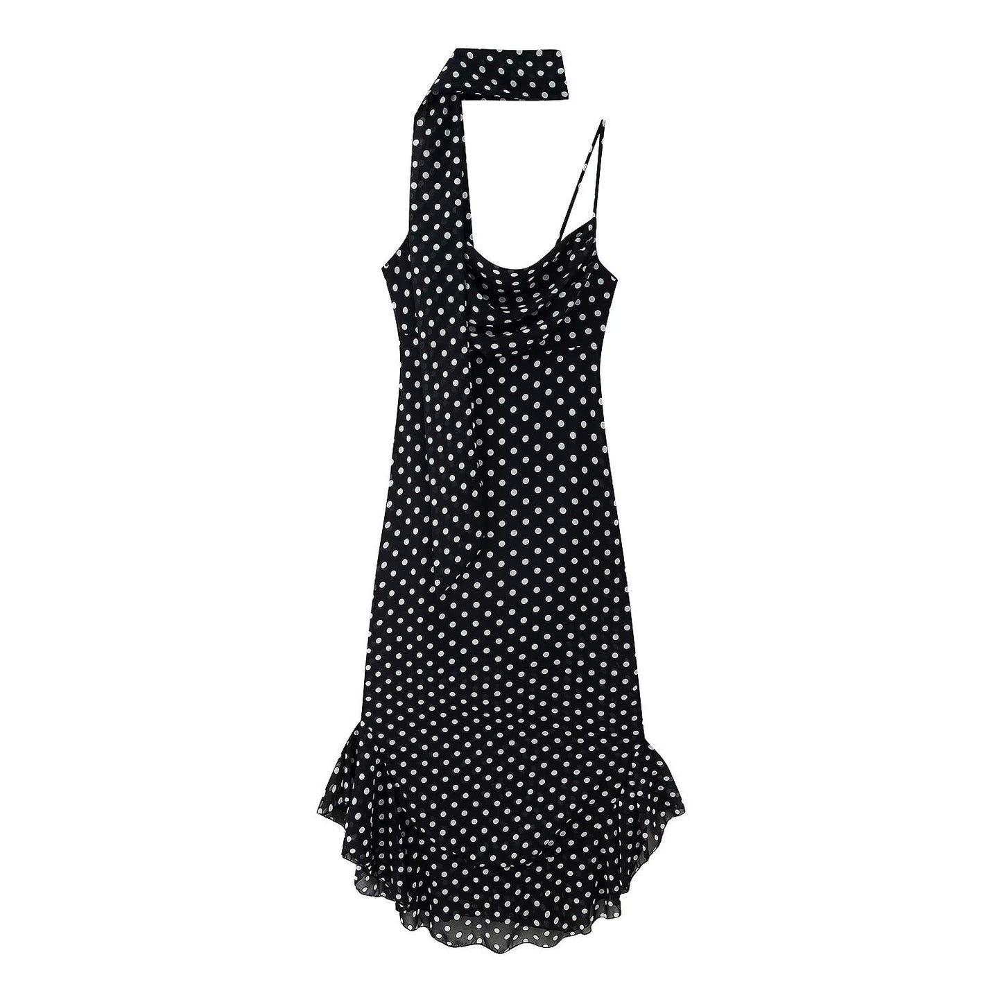 Women's Ruffle Strap Polka Dot Scarf Dress Dresses