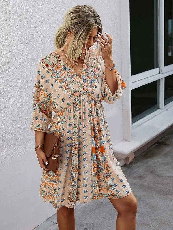 Elegant Classic Sexy Waist Trimming Printing Dress