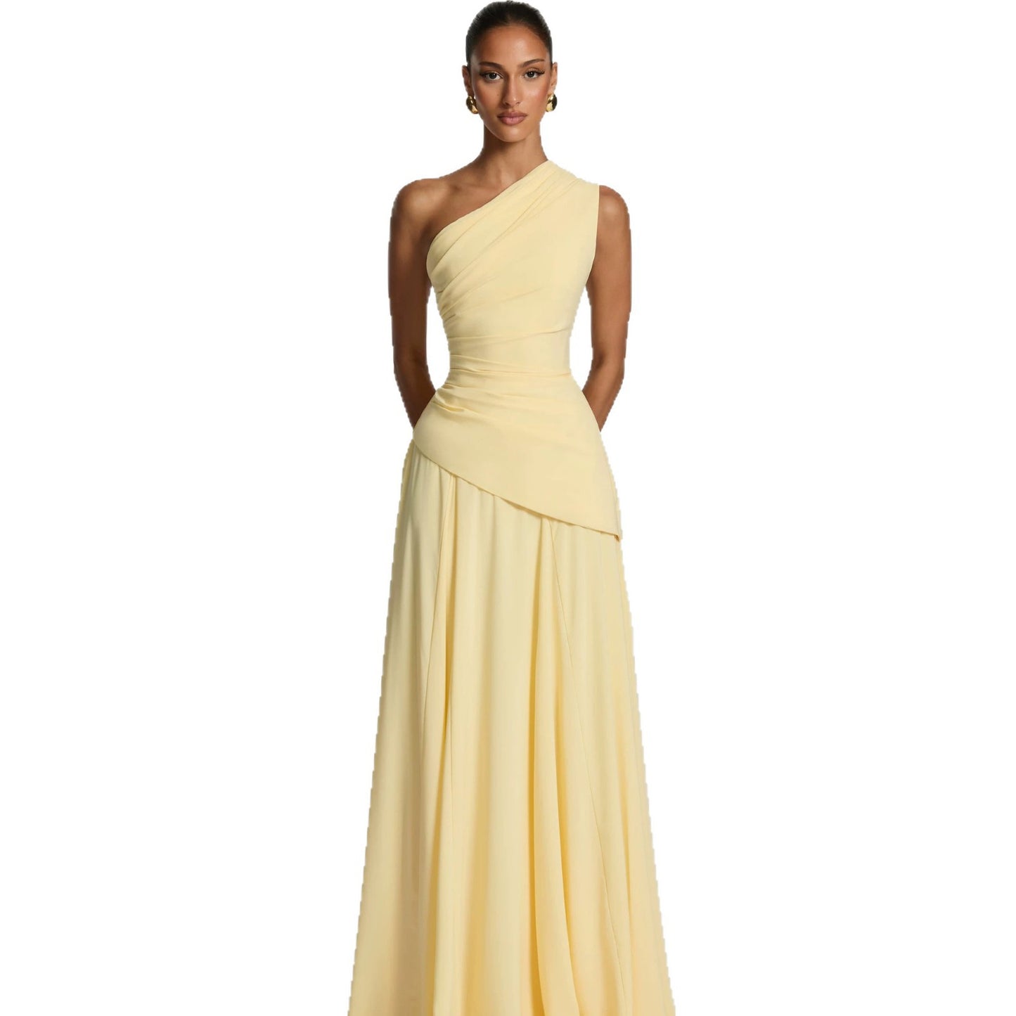 Women's Summer Fashion Diagonal Collar Sleeveless Waist Pleated Stitching Dress