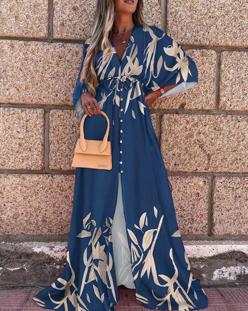 Women's Printed Long Bohemian Sexy Style Single-breasted Beach Dress