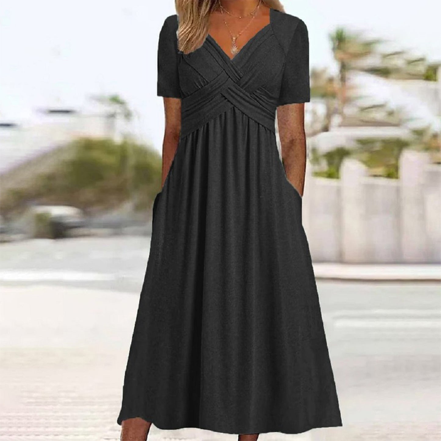Women's High-grade Elegant Pullover Solid Color Sleeve Round Skirts