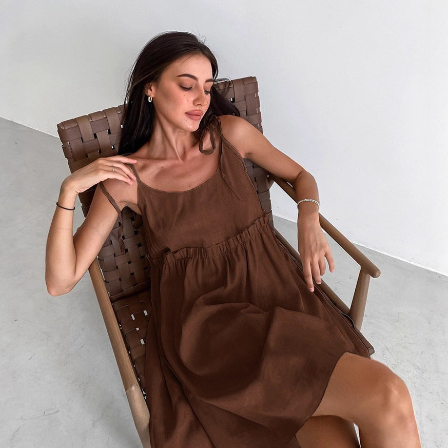 Women's Urban Sexy Cotton Linen Style Strap Dress
