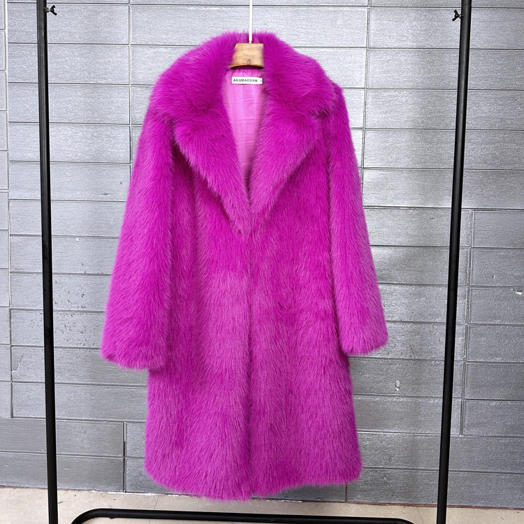 Women's Mid-length Collar Winter Furry Faux Plush Coats