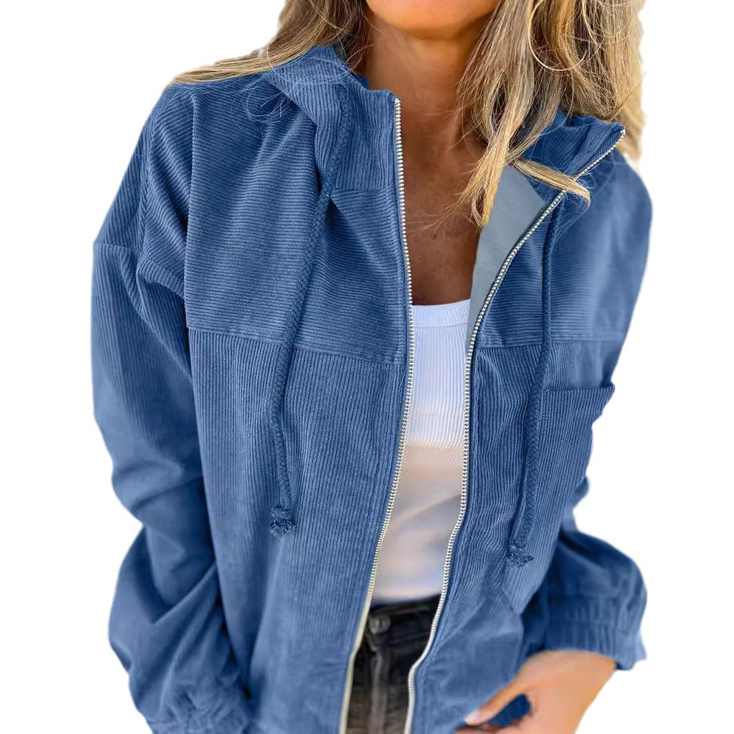 Women's Autumn Solid Color Simple Style Corduroy Jackets