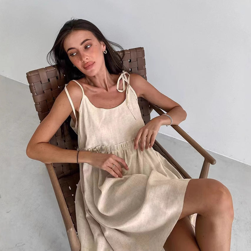 Women's Urban Sexy Cotton Linen Style Strap Dress