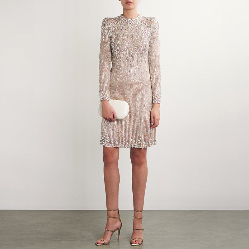 Early Autumn Fashion Embroidered Beads Diamond Dress