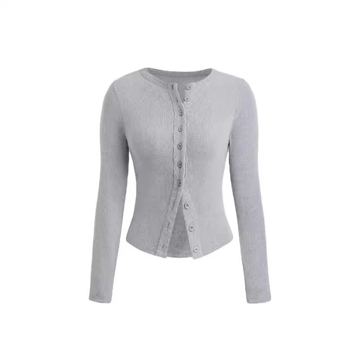 Autumn Solid Color Slim Fit Long Sleeves Buttoned Knitwear