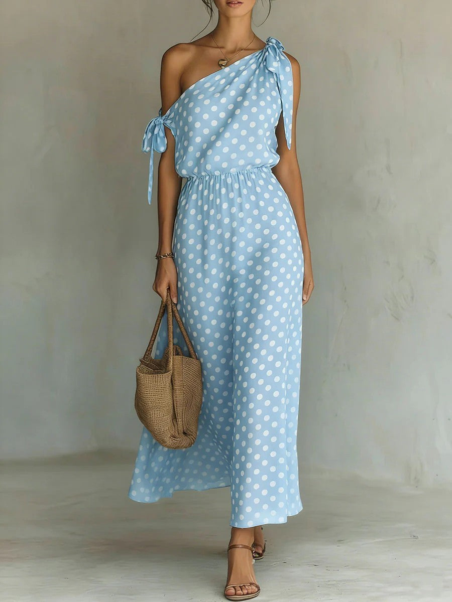 Women's Elegant Cold-shoulder Sleeveless Casual Loose Polka Dress