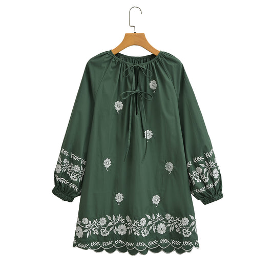 Women's Flower Embroidery Casual Long Sleeve Dress Dresses