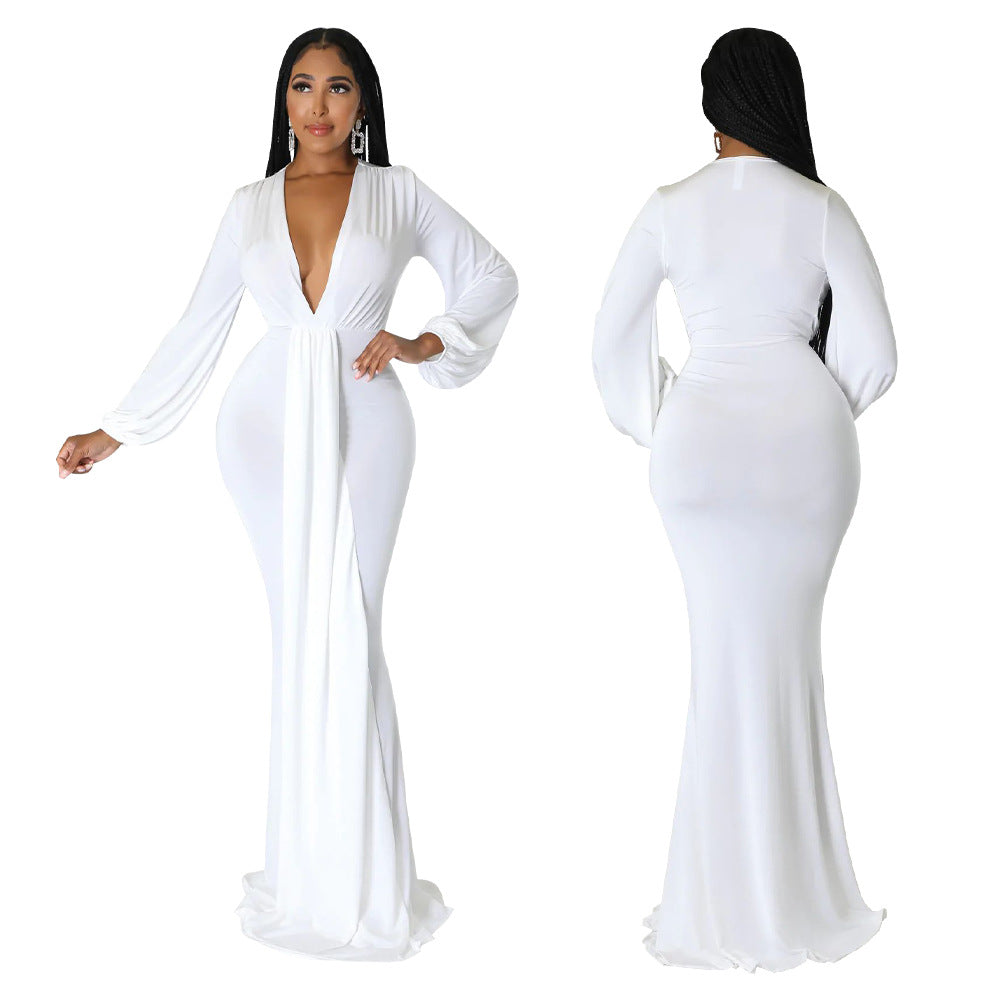 Women's Autumn Sexy Slim Deep Dress Mop Dresses