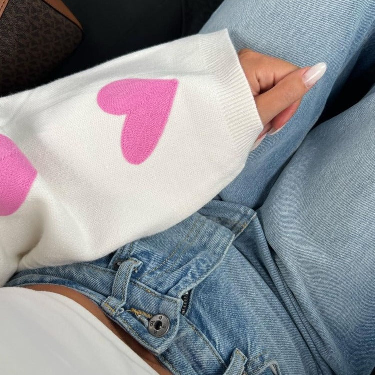 Women's Embroidery Love Thickening Long-sleeved Woolen Loose Cardigans