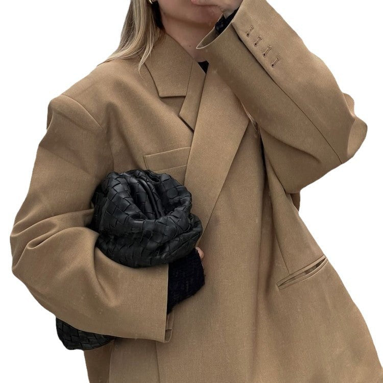 Women's Lapel Side Slit Fashion Loose Pockets Blazers