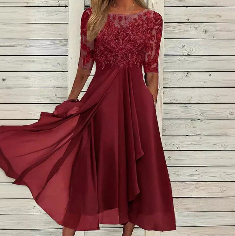 Women's Dress Chiffon Stitching Lace Long Bridesmaid Dresses