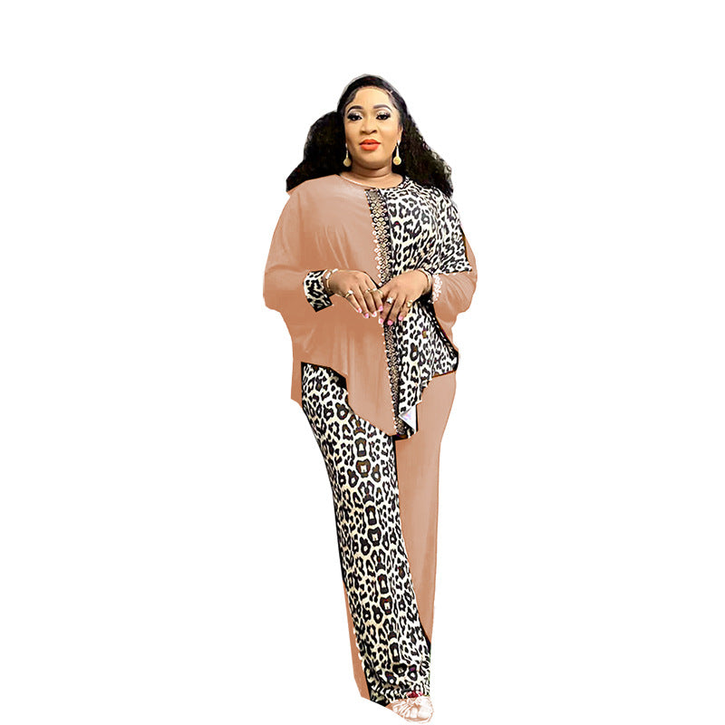 African Loose Batwing Sleeve Leopard Print Suits