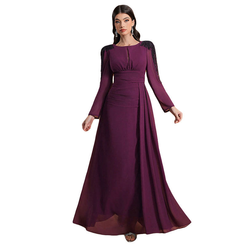 Round Neck Lantern Sleeve Dress Shake Flower Dresses