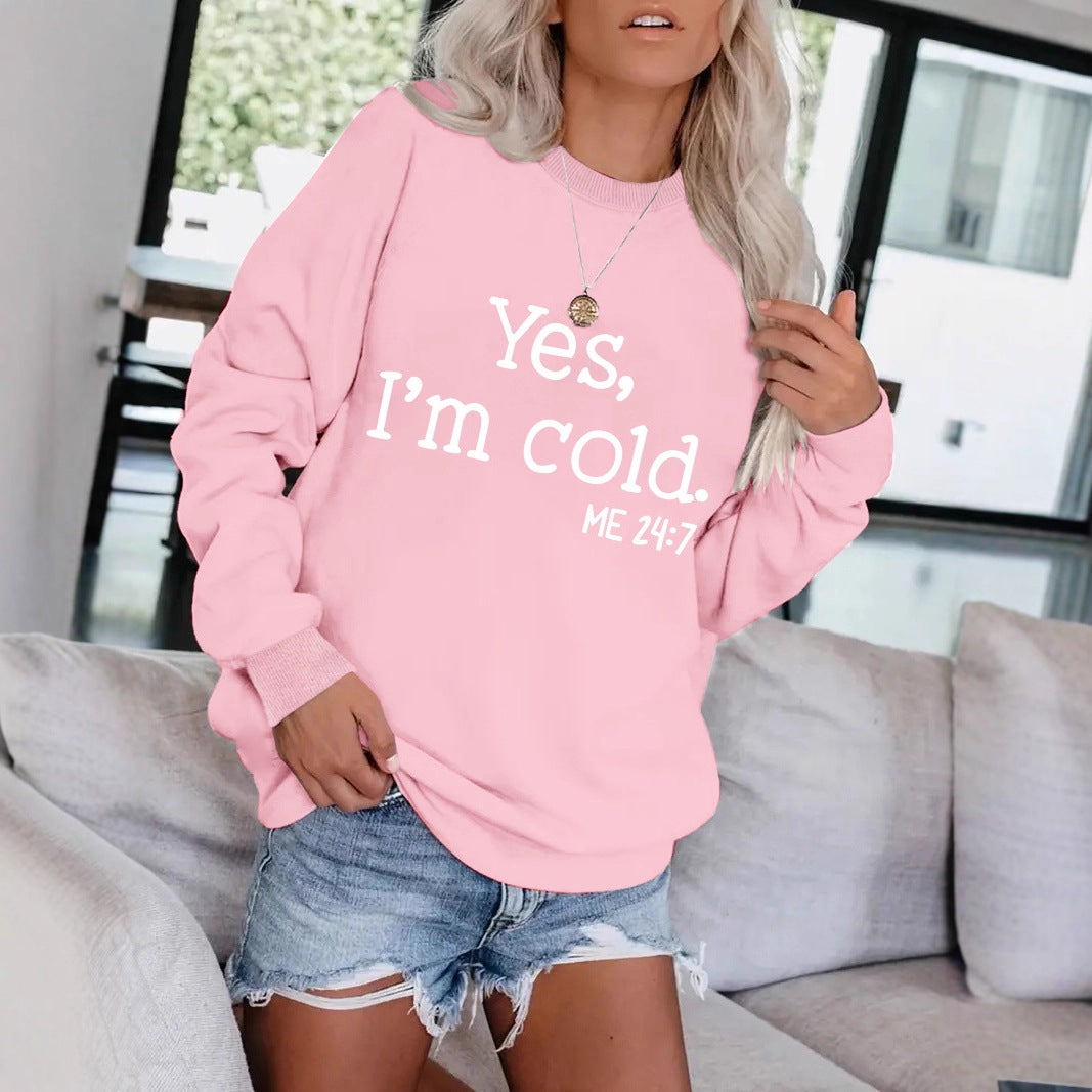 Women's Round Neck Slogan Pattern Trendy Long-sleeved Tops