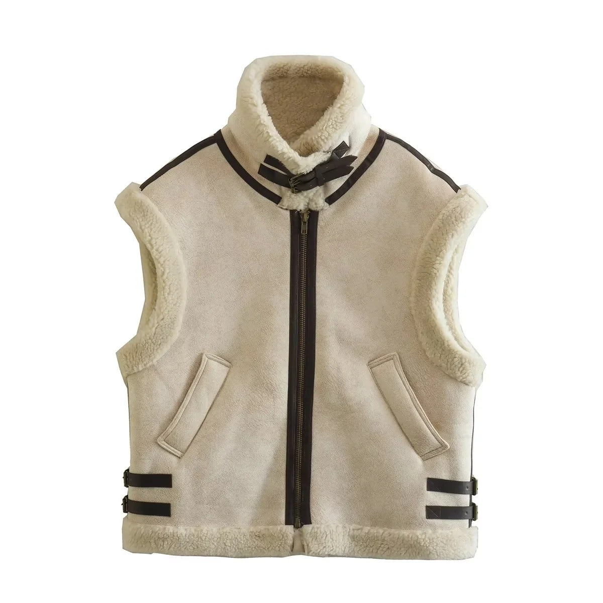 Women's Fur One-piece Fleece Stitching Sleeveless Cotton Vests