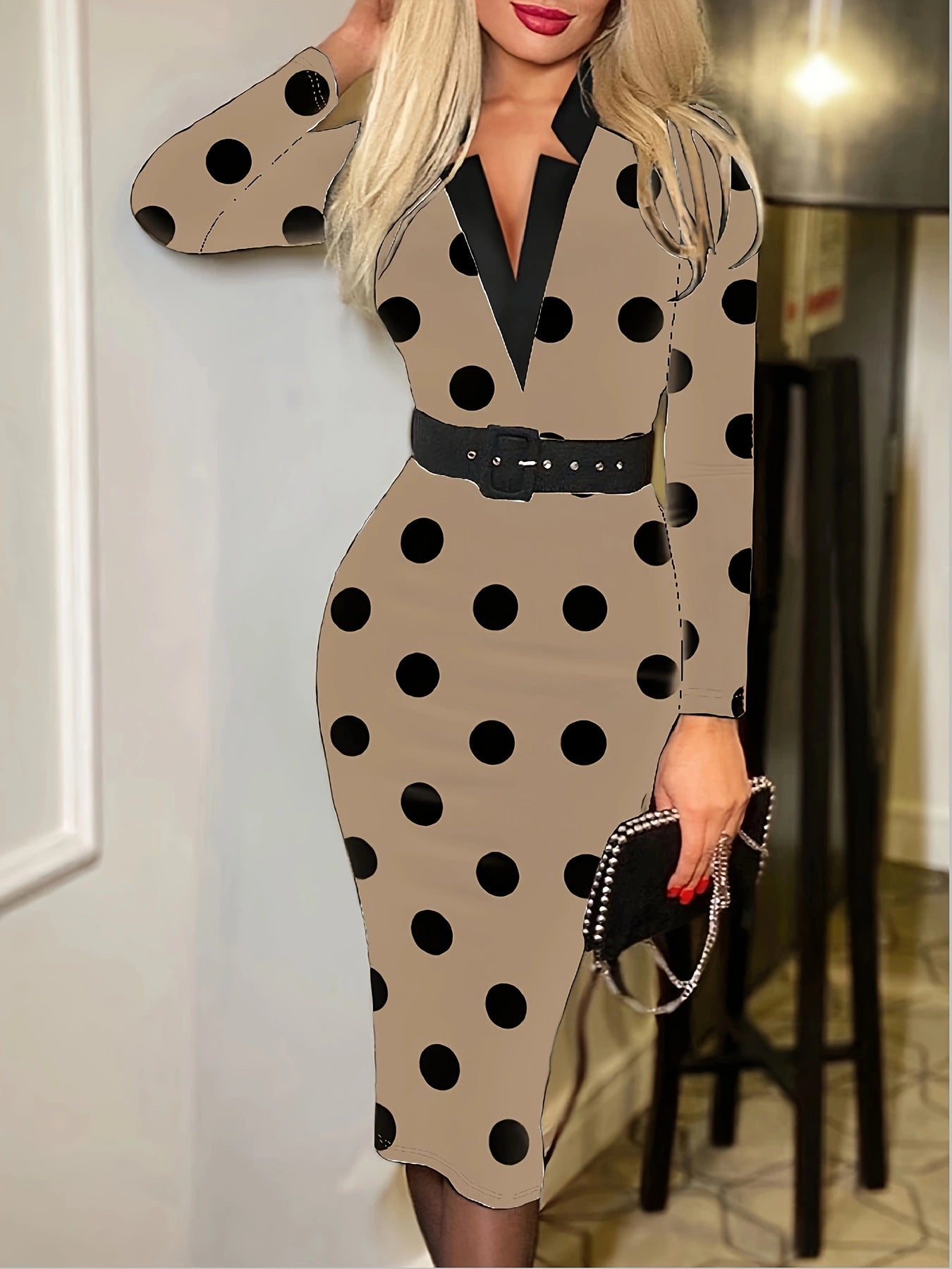 Women's Fashion Plaid Hip Long Sleeve Sexy Dress