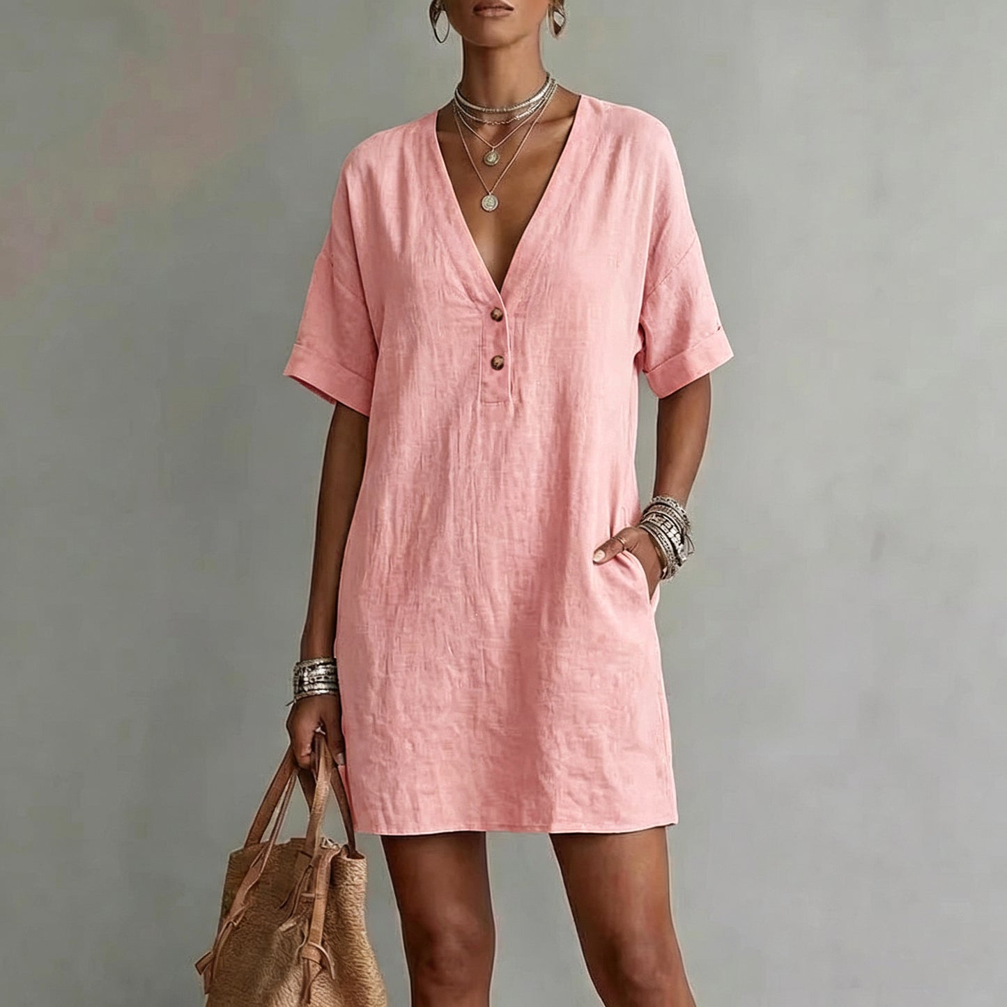 Women's Summer Casual Comfortable Button Pocket For Dress