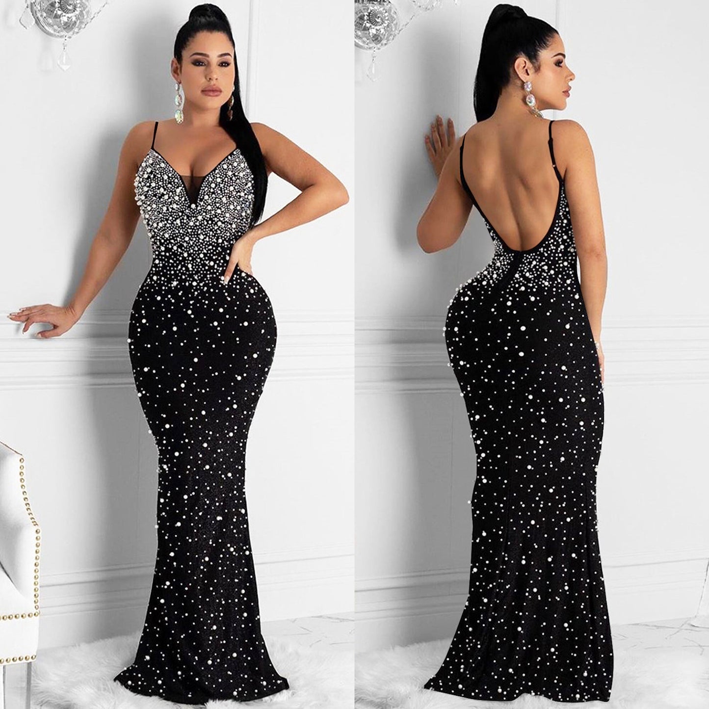 Women's Hot Drilling Nightclub Sexy Spaghetti Straps Sleeveless Dresses