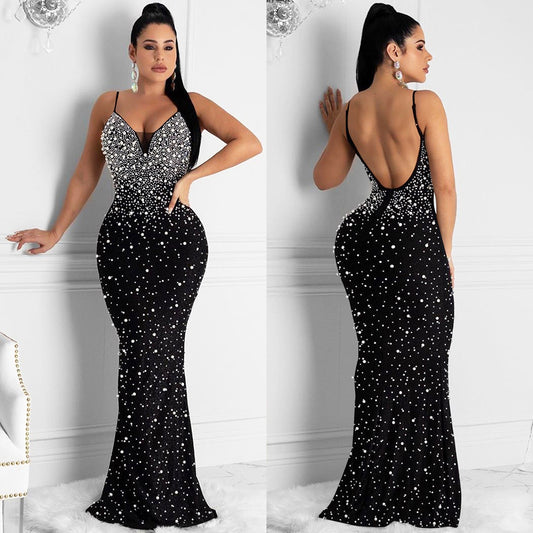 Women's Hot Drilling Nightclub Sexy Spaghetti Straps Sleeveless Dresses