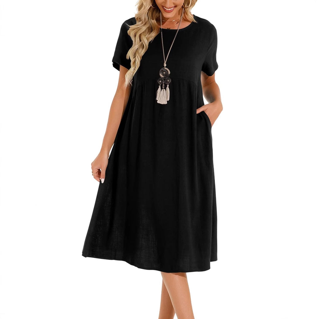 Sleeve Large Casual Loose Long Solid Color Cotton Dress