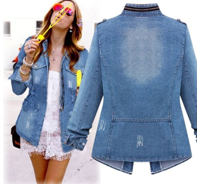 Women's Fashion Zipper Decorations Elastic Waist Denim Jeans