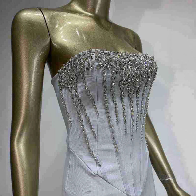 Dress Light Gray Rhinestone Tube Banquet Dresses