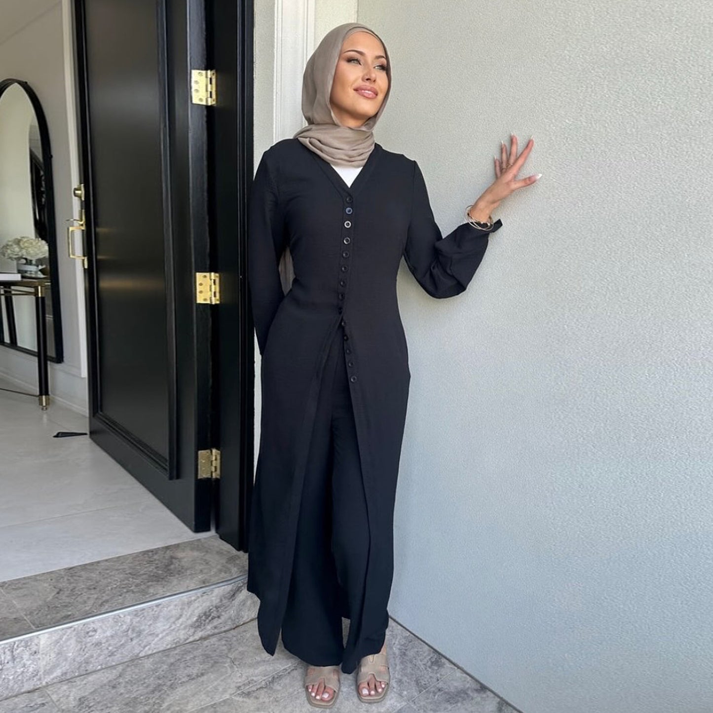 Turkey Solid Color Buckle Two-piece Set Dresses