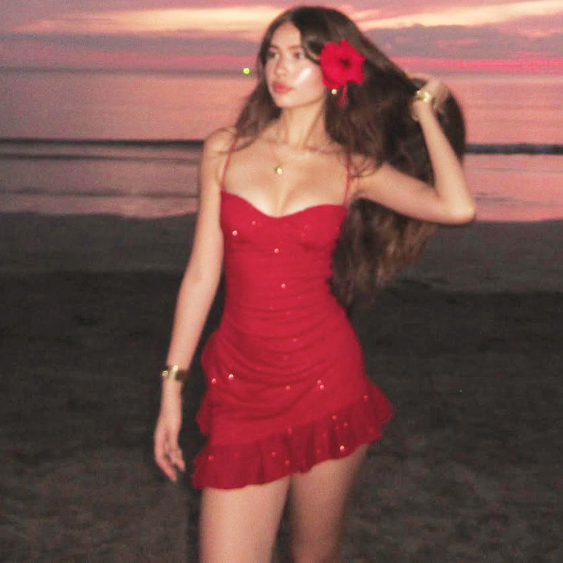 Women's Sweet Chest Wrap Slim Fit Sexy Ruffles Dresses